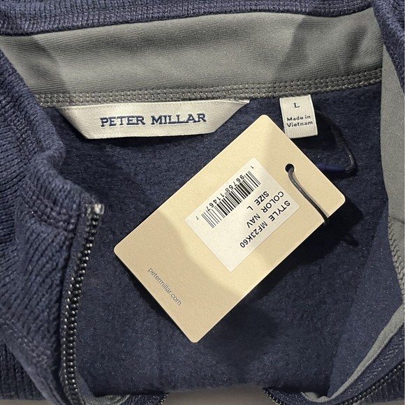 Peter Millar Mens Navy Crown Fleece 1/4 Zip Pullover Sweater MF23K60 Sz L NWT - Picture 5 of 8